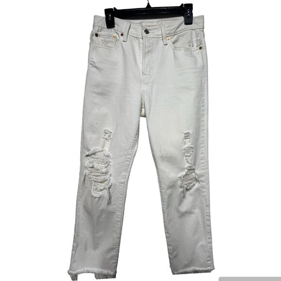 Levi’s Premium Wedgie Straight Fit Destructed Jeans in Cloud Bank White 28 - Picture 7 of 16